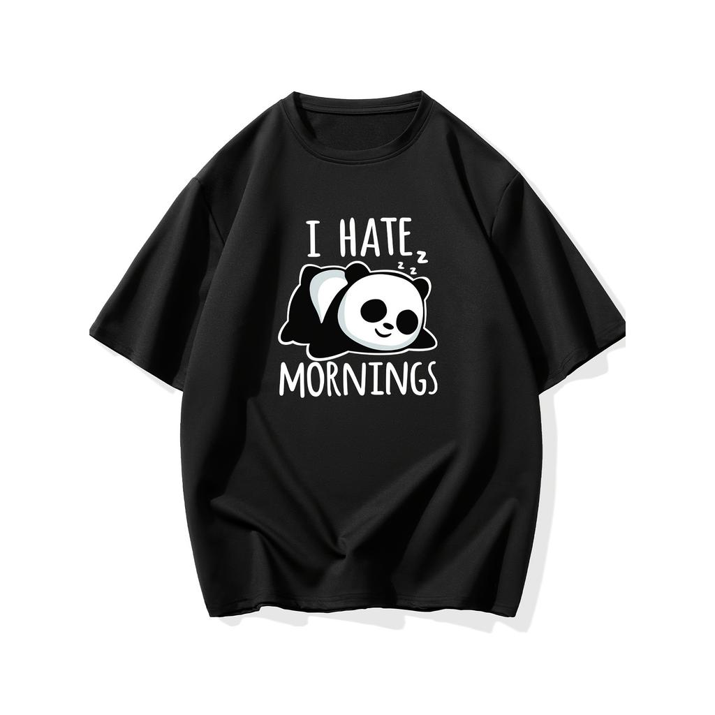 Men's Casual Short Sleeve T-Shirt I Hate Mornings Sleeping Panda Print Round Neck Daily Plus Si