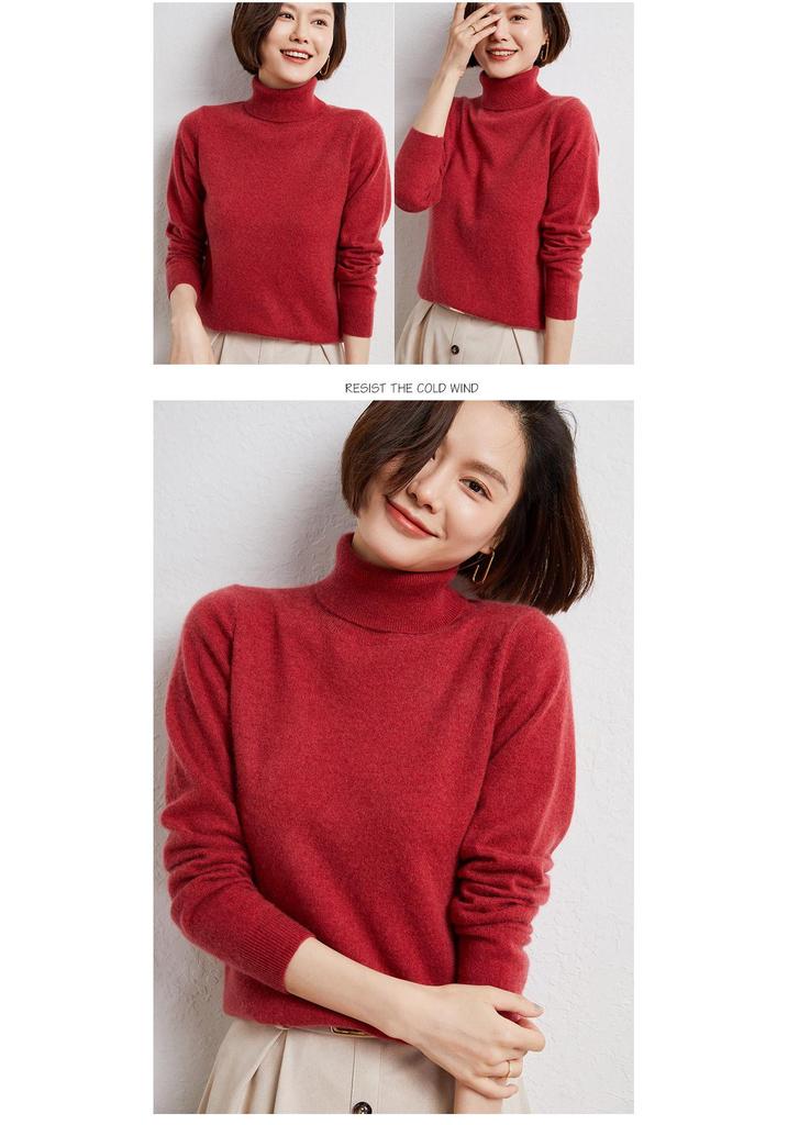 Women's High Neck Cashmere Sweater - Autumn/Winter Loose Knit Plus Size Pullover