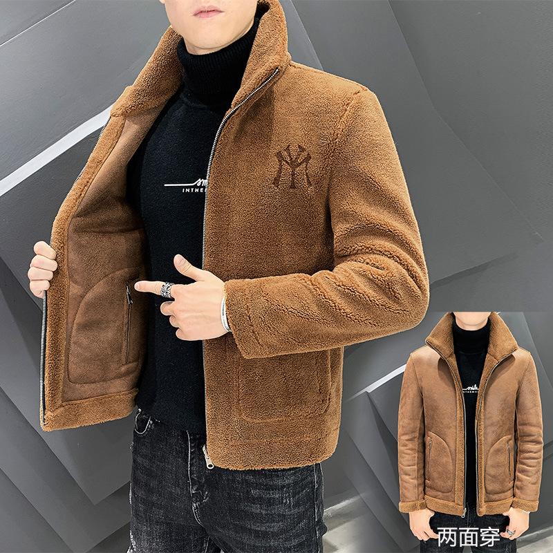 Autumn and winter jackets men's suede wear sheep shears on both sides, thickened fleece jackets, fattened and enlarged fur integrated men