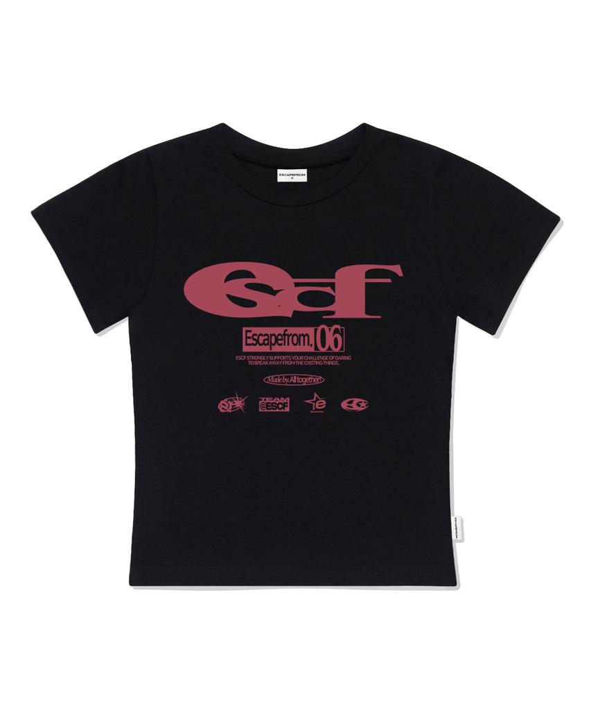 ESCAPEFROM Escf Logo Collage Print Slim Fit Short Sleeve T-Shirt Black