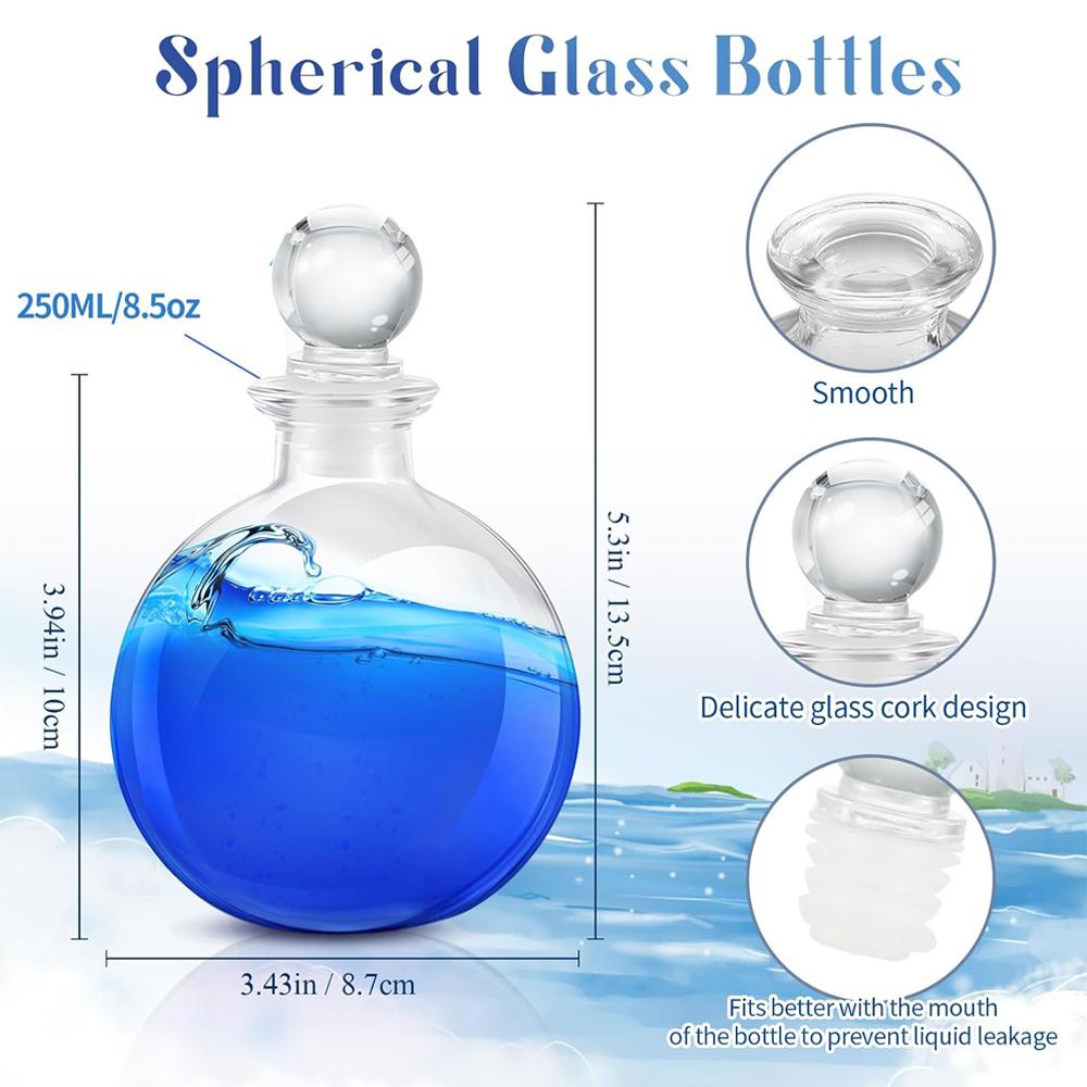 Glass Potion Bottles with Cork Clear Round Sand Art Bottles Witch Potion Jars Glass Sphere Jars for Household Dry Food Storage