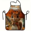 1pc Large Kitchen Apron Cute Autumn Squirrel In Orange Umbrella Design Heavy-Duty Polyester Cooking Apron for Home Thanksgiving