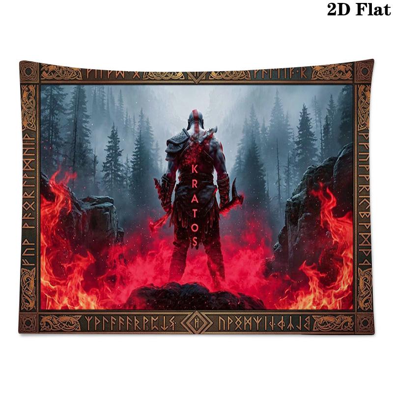 Kratos God Of War Wall Tapestry Aesthetic Wall Hanging Printed Fabric Blanket Decorative Tapestries for Bedroom Living Room Home Decor