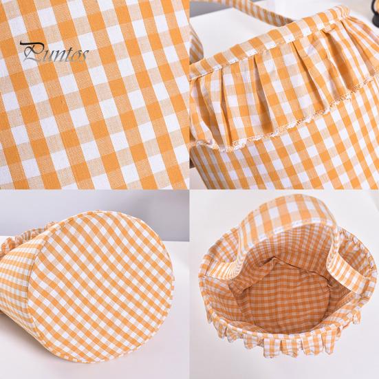 Easter Egg Hunt Carriers Halloween Basket, Plaid Ruffle Trick or Treat Candy Bucket with Handle Celebration Accessories for Kids, Reusable Gingham