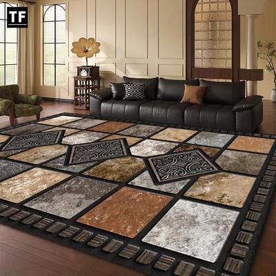 Geometric Stone Texture Vintage Area Carpet Style Polyester Rug for Living Room Bedroom Entryway Vibrant Home Decoration Carpet