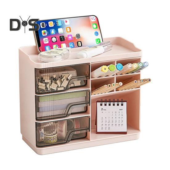 

Настольный органайзер для косметики с ящиками, вместительный многофункциональный органайзер для туалетного столика, штабелируемый настольный органайзер розовый