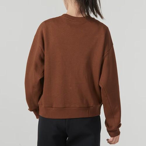 adidas Solid Color Sports Crew Neck Knit Sweatshirt for Women, Dark Brown