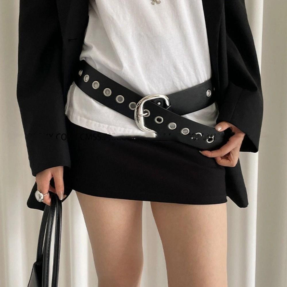 Vintage Women Wide Belt Metal Buckle Punk Style Belt Retro Leather Waistband  Girls