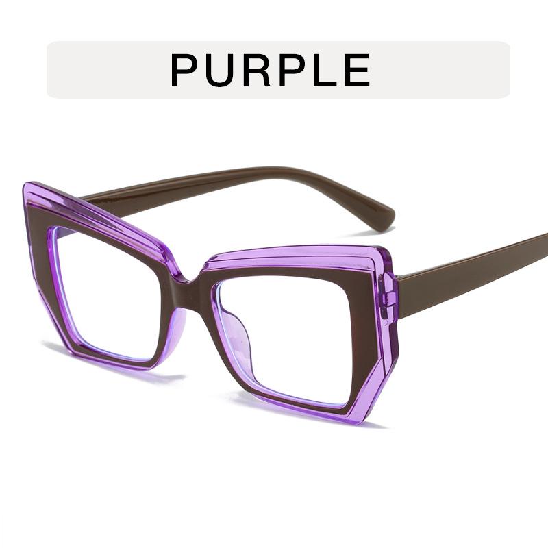 Retro Color Block Cat Eye Flat Top Blue Light Glasses for Women - Fashionable Polygonal Frames