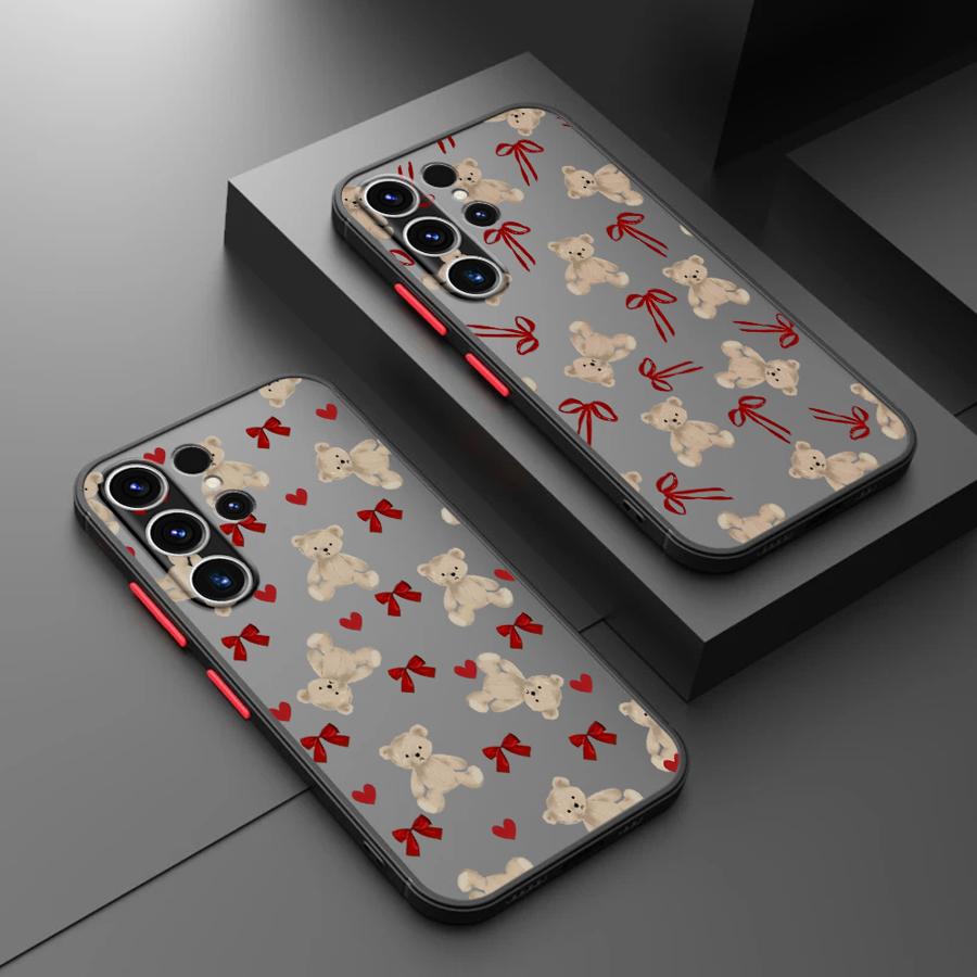 Cute Bow Bear Case for Samsung Galaxy S24 Plus S22 S26 S20 FE S25 Ultra S21 Note 20 Ultra 10+ S23 FE Funda Back Phone Cover