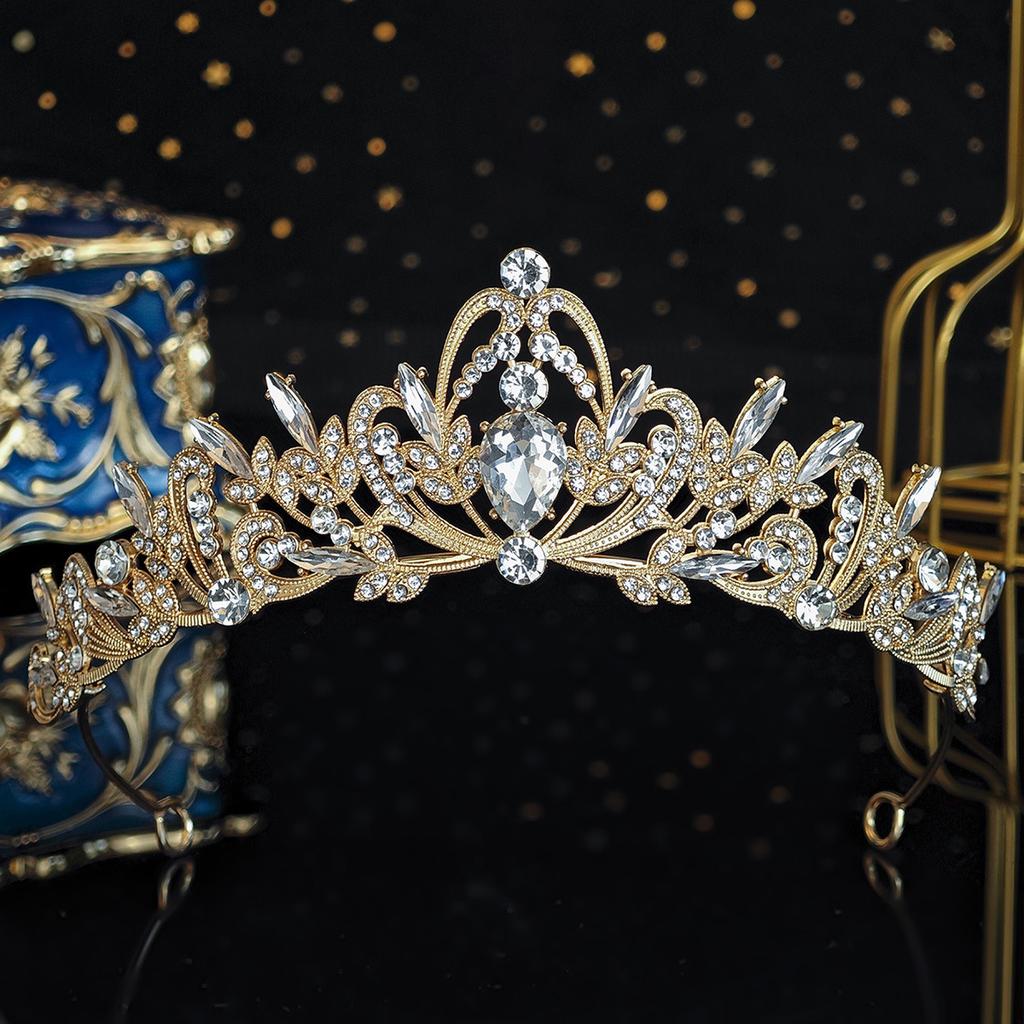 Delicate Princess Crown Baroque Queen Royal Rhinestones Headband Luxurious Bridal Wedding Diadem Prom Stage Photography Props