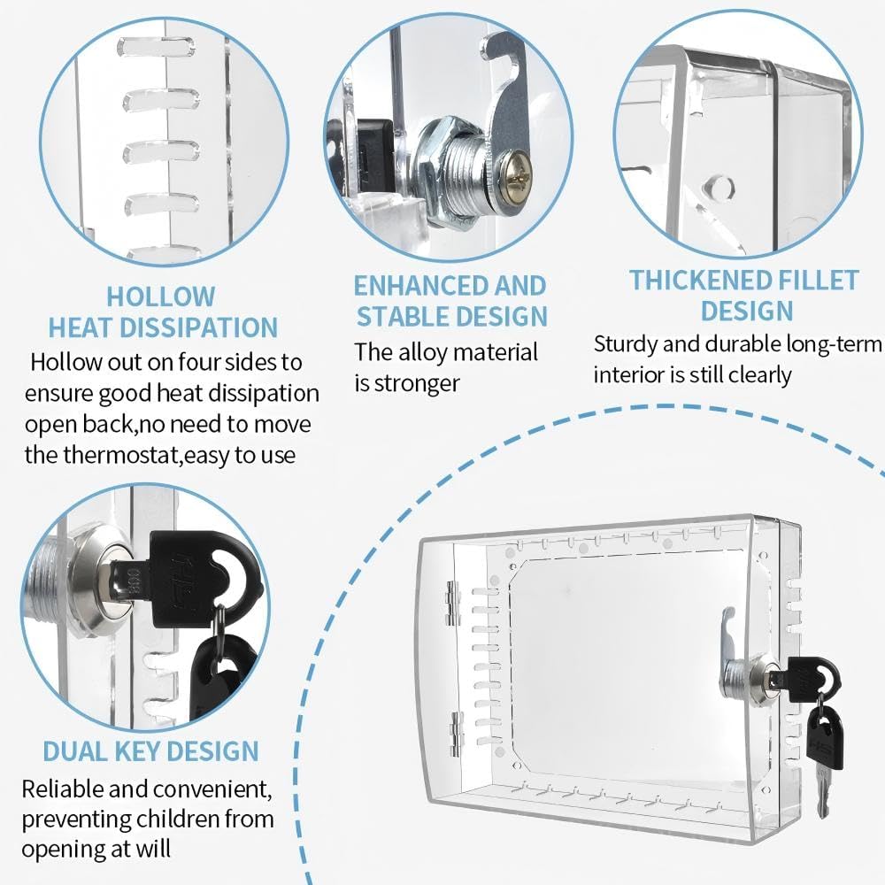 Cutie de blocare termostat cu cheie, Capac mare cu blocare pentru termostat de perete, Capac cutie de blocare AC se potrivește termostatelor de 5" Î x 7" L sau mai mici