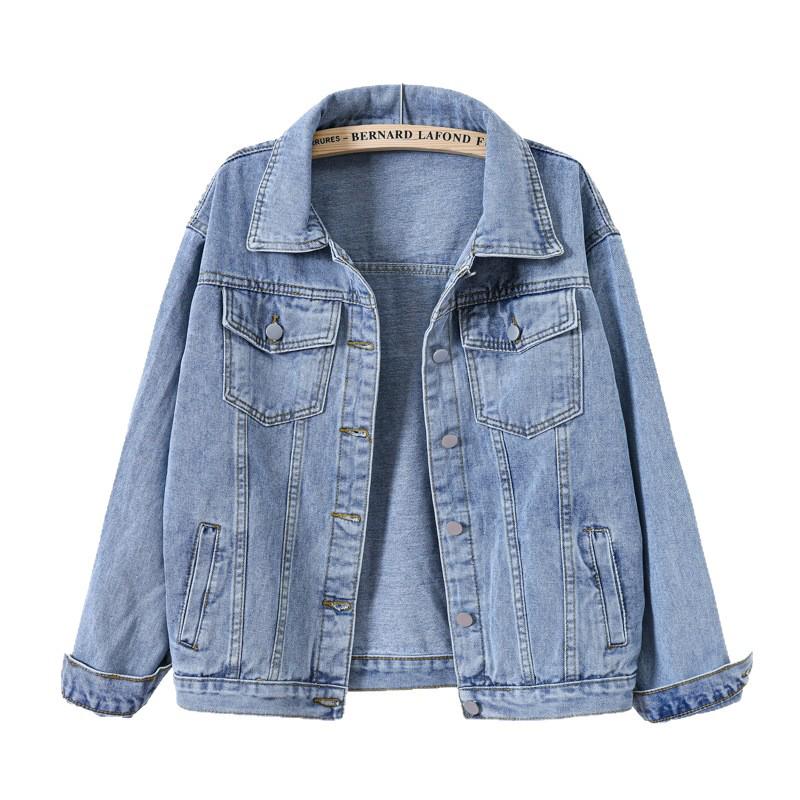 Retro Blue Denim Women's Plus Size Jacket - Trendy BF Style Top