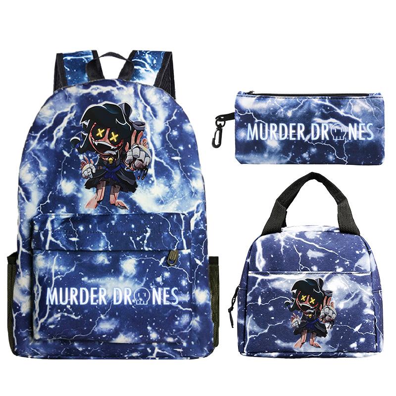 Murder Drones Printed Children's Backpack Pencil Bag Meal Bag Set Large Capacity Student School Bag