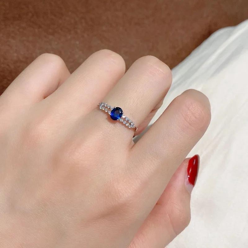 Inlaid Diamond Sapphire Rings For Women Light Luxury Retro Exquisite Blue Ring Engagement Court Style Wedding Jewelry