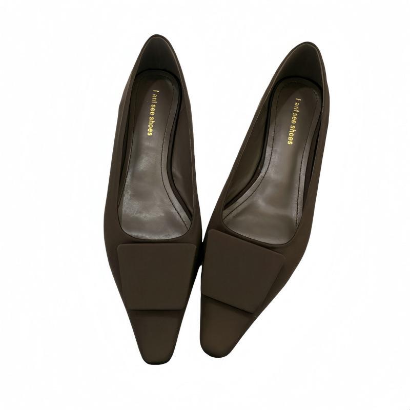 2025 Spring and Autumn New Fashion Versatile Satin Square Head Low Heel Shoes with Skirt Square Buckle Commuter Shoes Women
