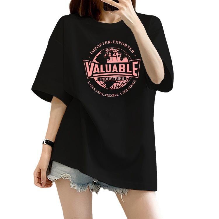 Women's 2024 European Oversized Short-Sleeve Round Neck T-Shirt - Trendy Summer Student Style