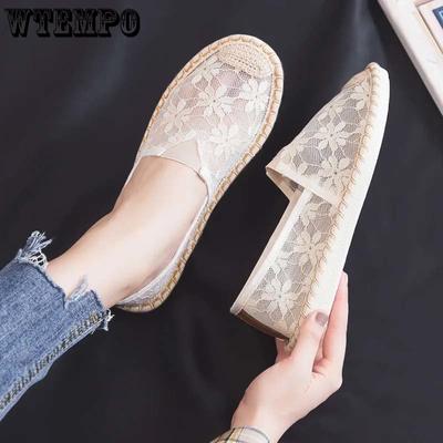 Hollow-out Mesh Cloth Lace Embroidery Flat Cloth Shoes Women Linen Simple Casual Shallow Mouth Foot Pedal Spring and Summer