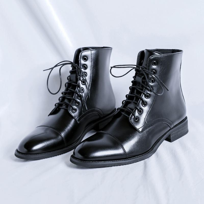 Fashion Luxury Men's Boots British Style Casual Leather Boots Pointed Tip High Top Boot Classic Business Dress Boots for Men Ankle Botas