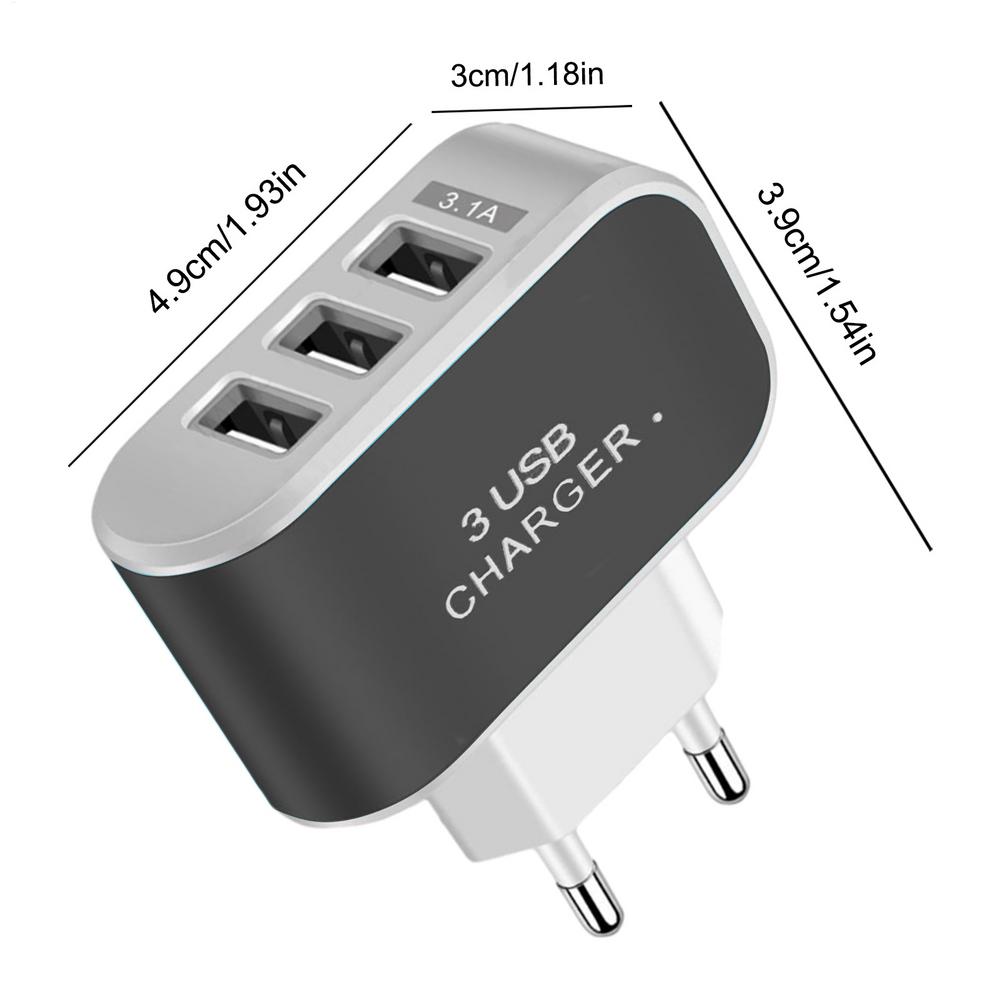 USB Charger Block Multiple Ports 3 Ports Wall Adapter Portable Charger Glowing Intelligent USB Plug For Smartphone EU Plug