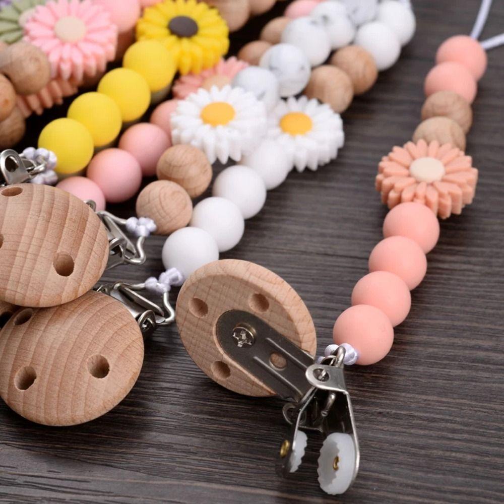 Soother Holder Baby Pacifier Chain Wood Baby Teething Toys Straps Cute Nipple Holder Clips  Toddler