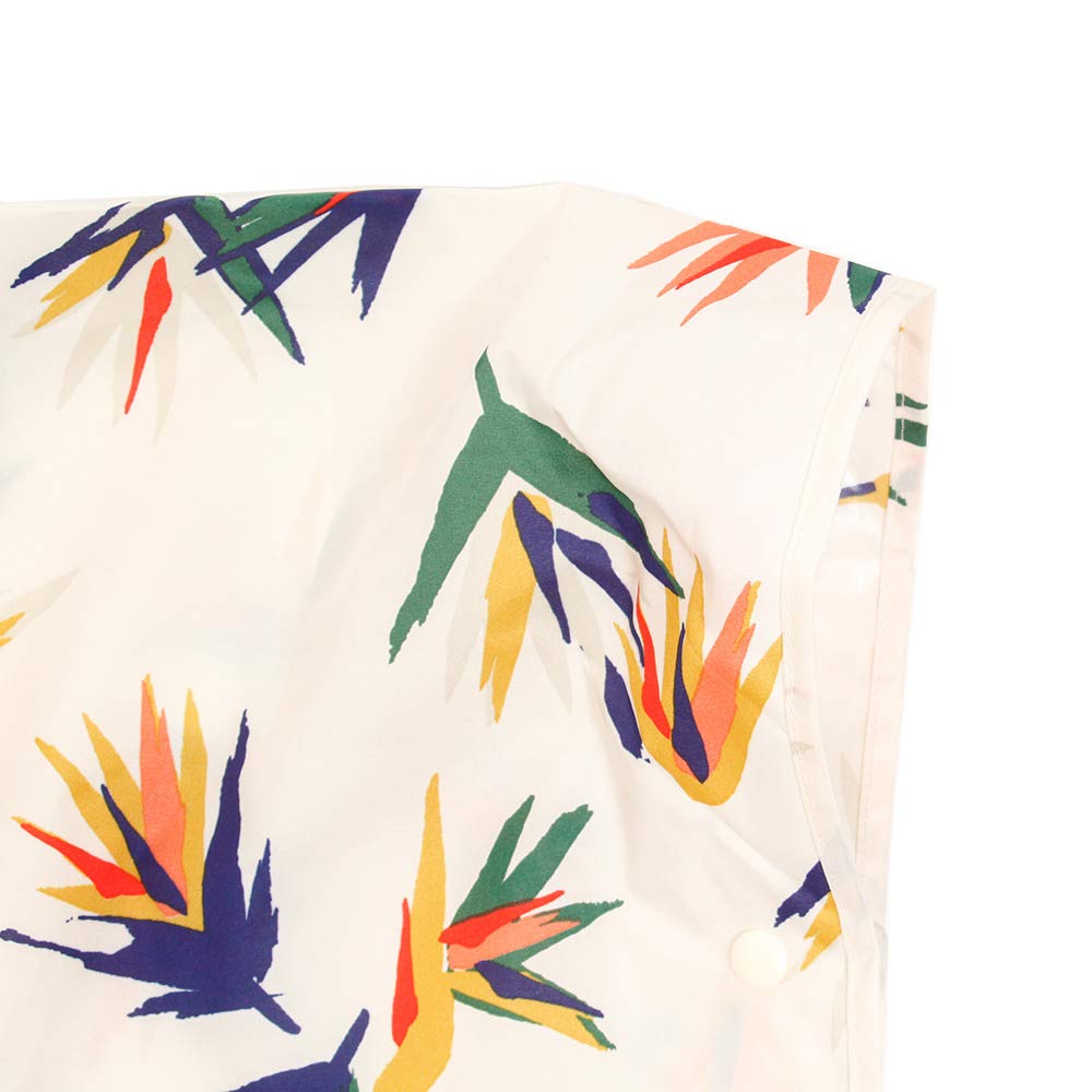 KiU Starkregenponcho für und mit Aufbewahrung und Tropenblumen- und Vogel-Fahrradfahren, Wasserabweisend Wasserdicht, Tasche, Herren Damen, Design, Off-White,