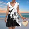 Women's Fashion Casual V Neck Wavy Edge Texture Print Short Sleeve Dress