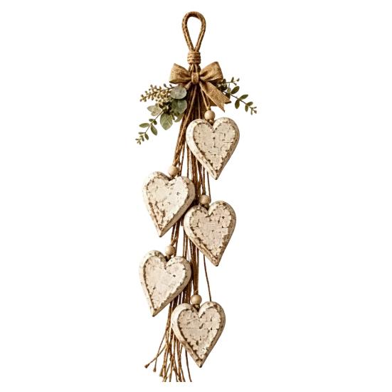 Einweihungsgeschenk für sie Bauernhaus Hängendes Herz Wanddeko mit 5-lagigen Holzherzen, Vintage Boho Holzstil Schild Schmuckablage Kunst Wohnen B beige
