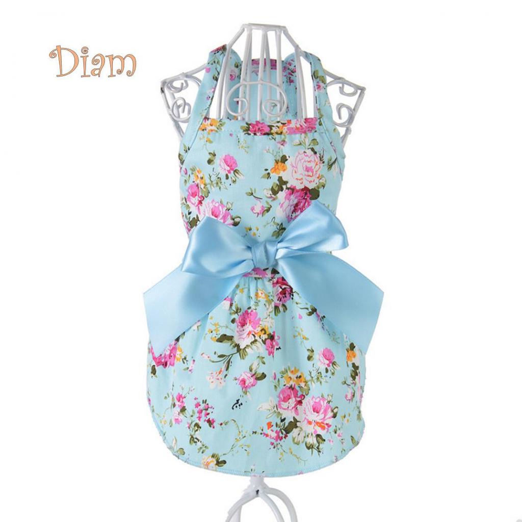 K&J Spring Summer Flower Print Cotton Cute Pet Dress Cat Dog Costume Outfit Clothes
