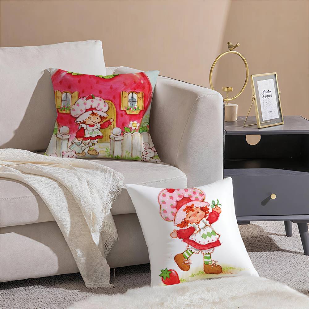 Cute Role Strawberry Shortcake-Cartoon Pillow Case Silky elegant Comfort Sofa Bed  Invisible zipper Beach pillowcase