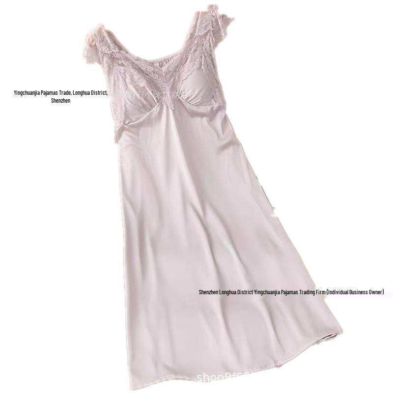 Pigiama Estivo da Donna a Maniche Corte in Seta Ghiacciata con Imbottiture sul Seno - Comoda Camicia da Notte Canotta di Lusso in Stile Pura Desiderio.