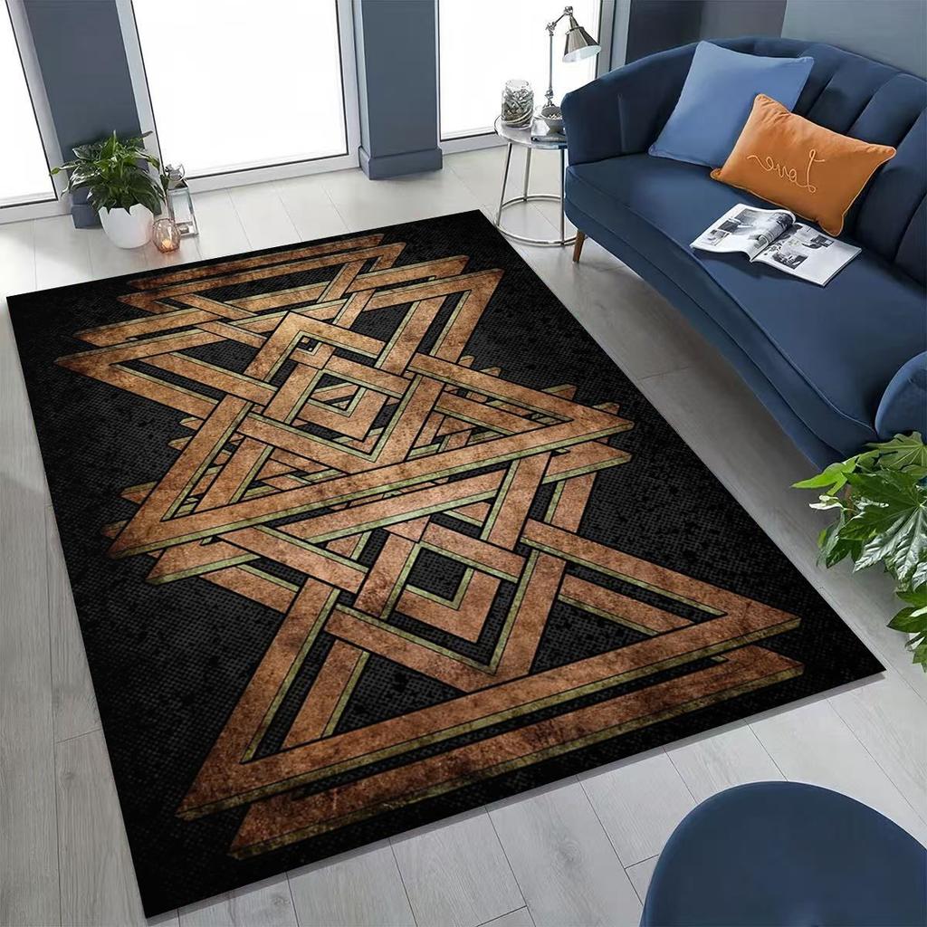 Nordic Viking Warrior Symbol Valhalla Valknut Rune Moto Rug for Bedroom Living Room Sofa Home Doormat Decor,Non-slip Floor Mat
