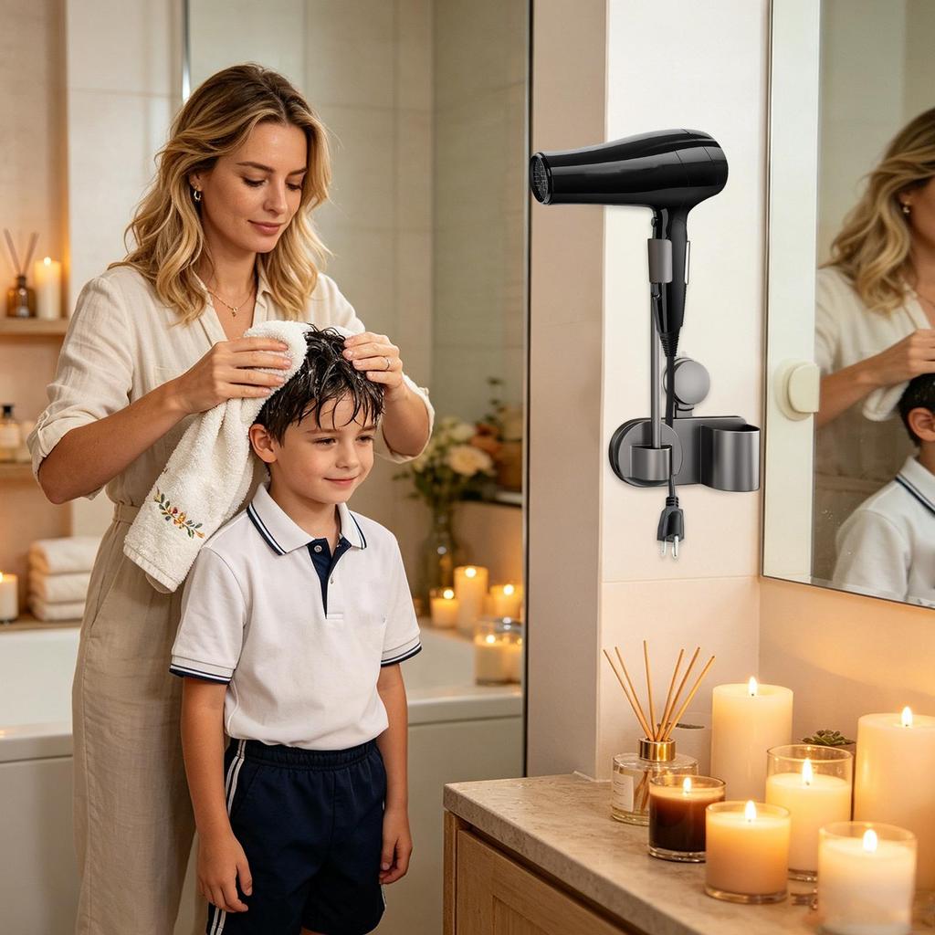Hair Dryer Holder Suction Cup Storage Modern Universal Blow Dryer Holder Wall Mounted Storage For Home Apartment Hotel College