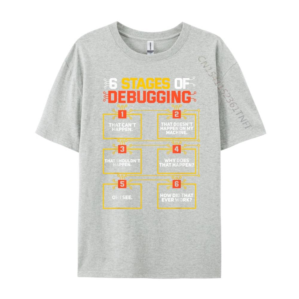 6 Stages Of Debugging Computer Programmer Geek Green And White Graphic T Shirt Mens Band Tshirts Classic