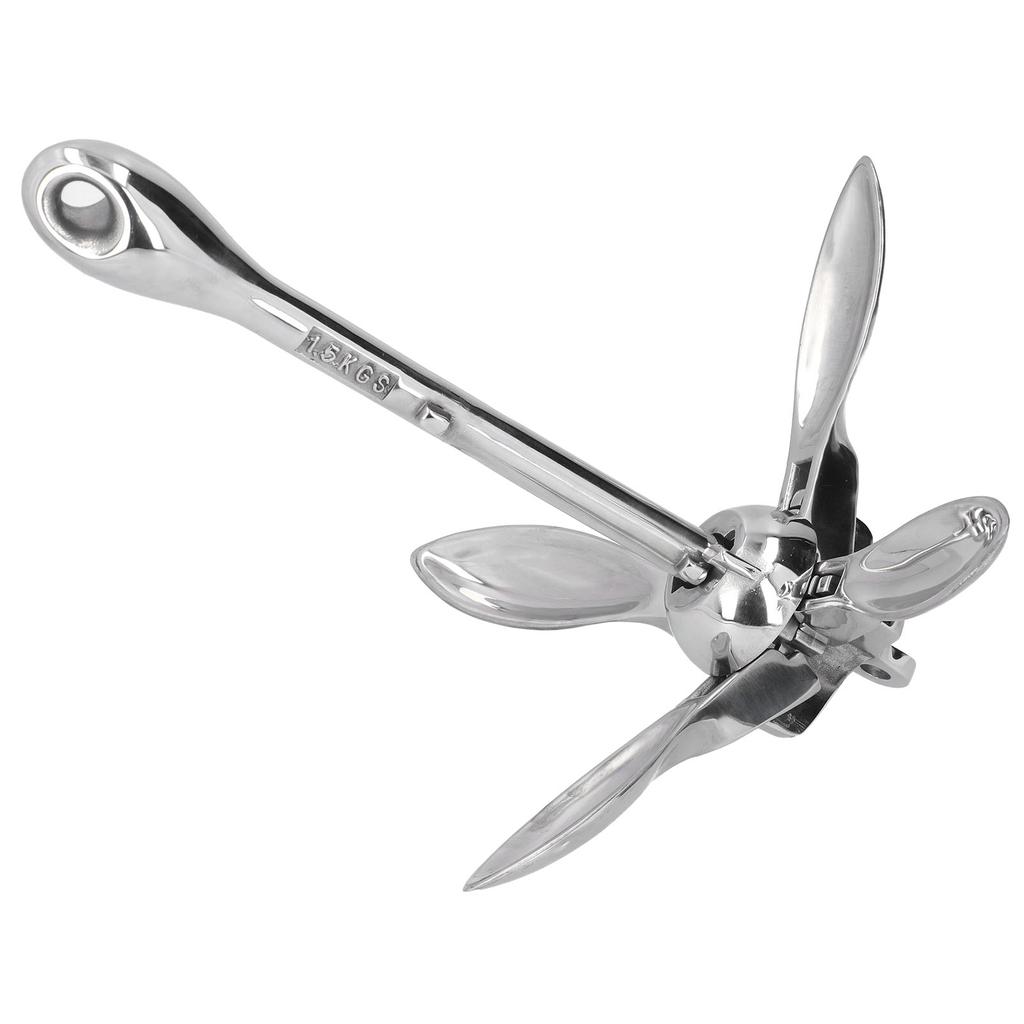 3.3lbs Foldable Grapnel Anchor 316 Stainless Steel Hardware for Marine Boat Yacht Dinghy