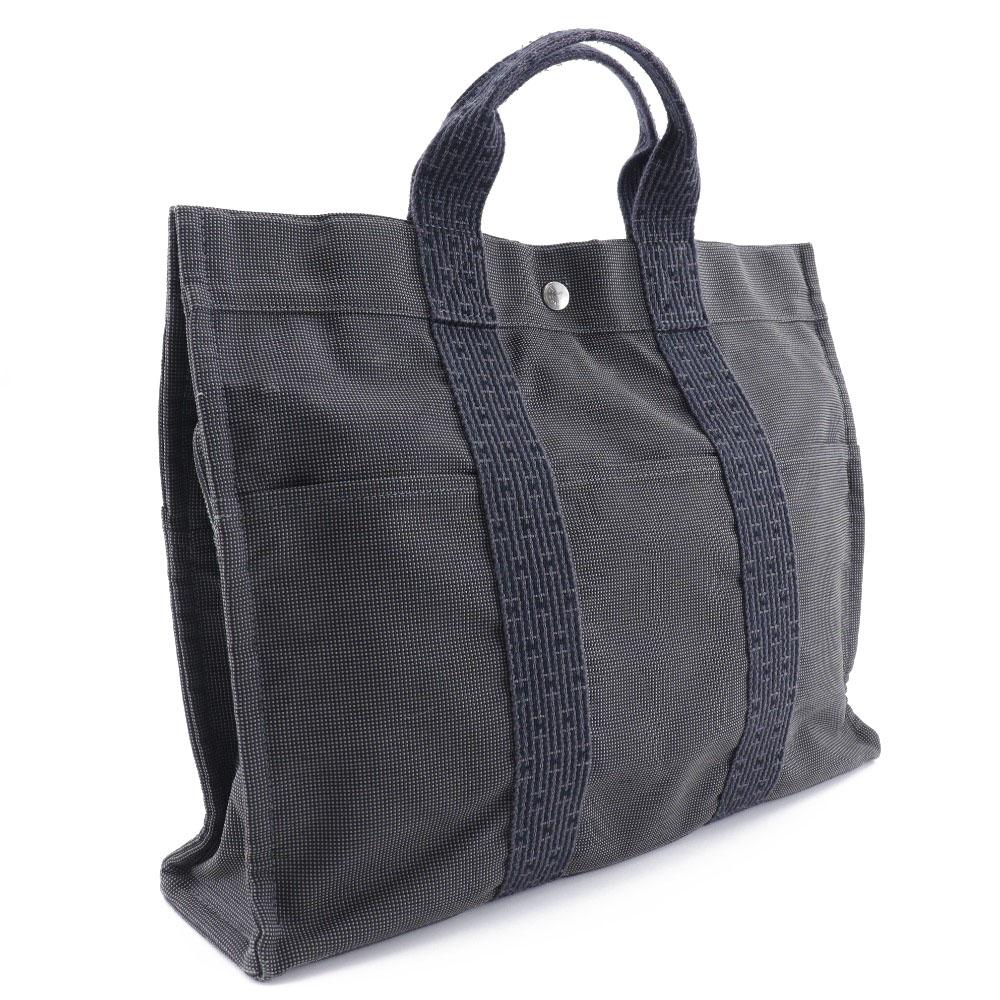 Hermes Herline ToteMM Handbag Gray Nylon Canvas Unisex Used