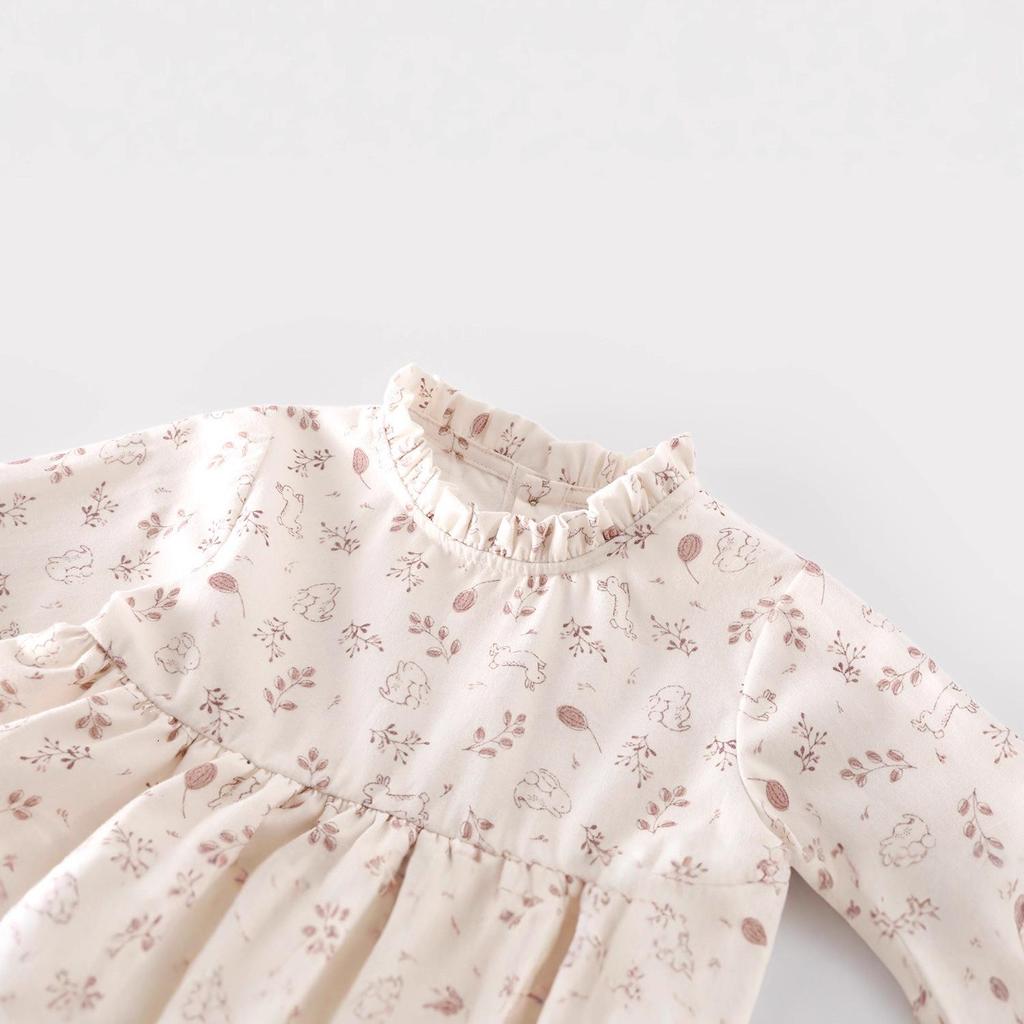 2025 Autumn Girls' Floral Cartoon Cake Dress - Korean Style Children's Outfit