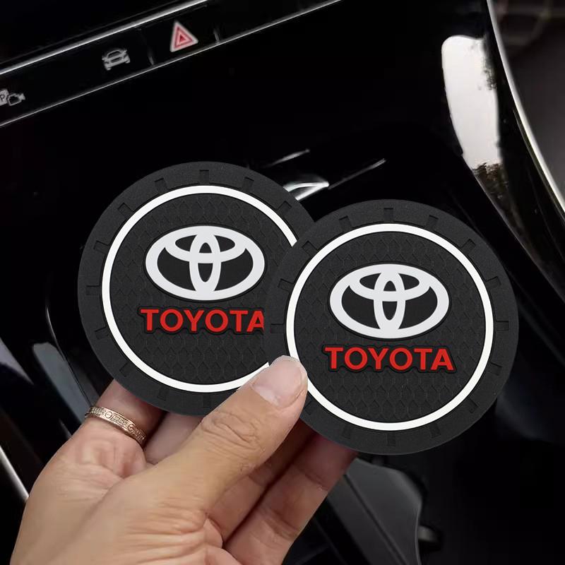 2Pcs Car Badge Coasters Silicone Non-Slip Water Cup Mat Drink Pad For Toyota 86 Mirai Supra Prado Alphard Crown Vellfire Sequoia