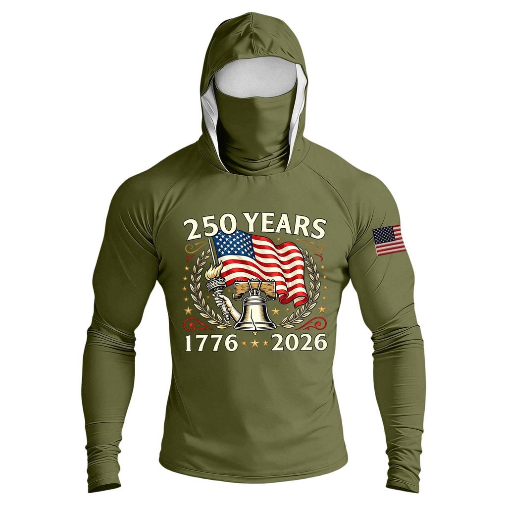 Men's Casual Raglan Sleeve Hooded Long Sleeve Sun Protection Shirt Lightweight Breathable Outdoor Sports Top with Face Cover and Thumb Holes