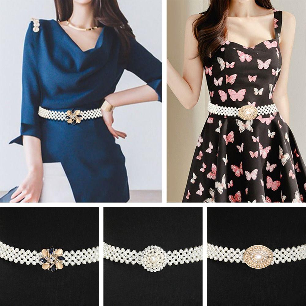 Ceinture simple à cordon de serrage avec élastique à la taille et perle pour femme