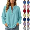 Women's Casual Loose Fit V-Neck Zip Up Long Sleeve Sweatshirt