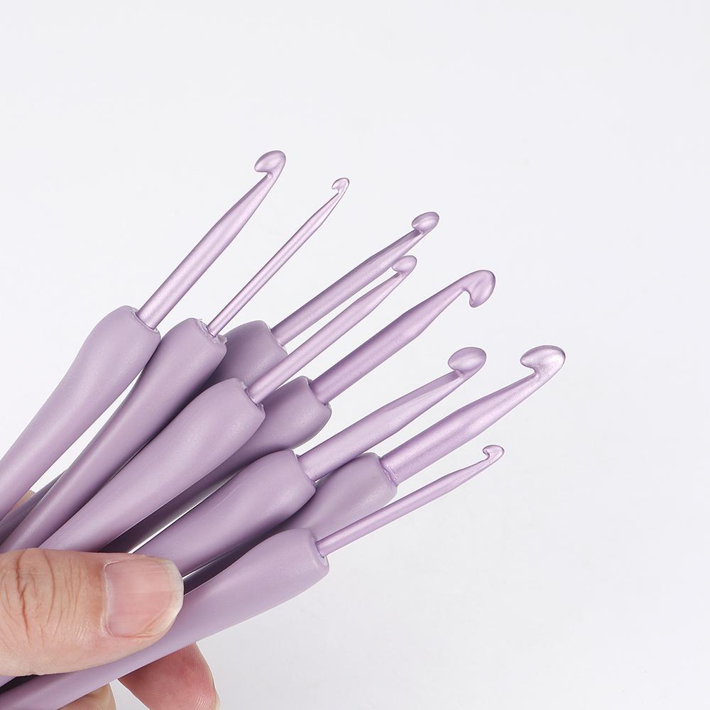 8pc/set Knitting Needles Tool, Purple ABS Plastic Handle Aluminum Crochet Hook Set, DIY Weaving Hooks with Size 2.5mm-6.0mm