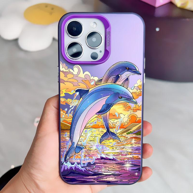 Summer Ocean Dolphin Print Phone Case For iPhone 16 15 13 12 11 Pro Max 16 14 Plus Pro Max 13 Mini Shockproof Bumper Laser Cover