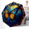 Stunning Stained Cute Butterfly Window Art Umbrella, Cute Umbrella with Cute Design, Portable 3-Fold Compact Umbrella for Men & Women, Valentine's Day