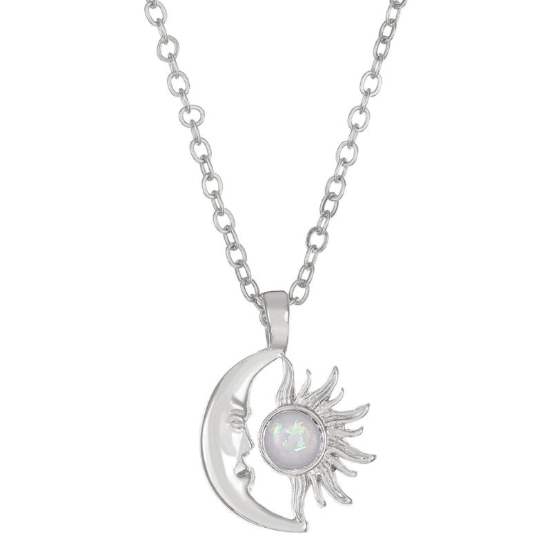 Elegant Sun Moon Pendant Necklace Unique Sun and Moon Charm Necklace Adornment Beautiful Opal Adorned Neck Chain Jewelry