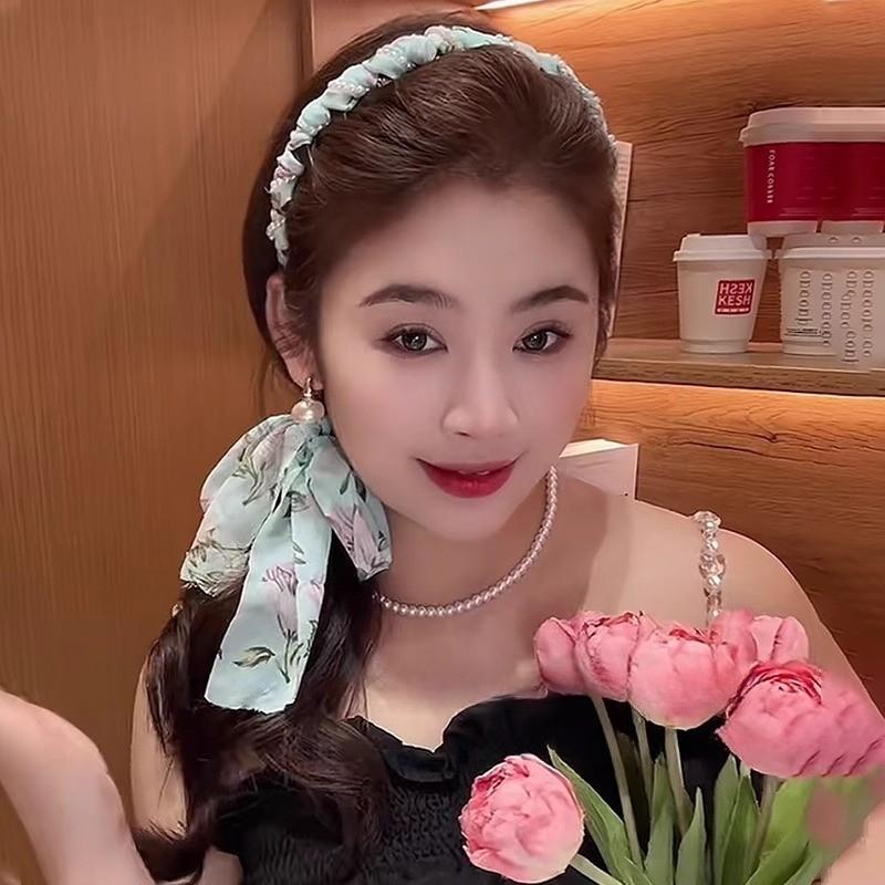 New Floral Streamer Headband Women's Summer Fashion Toothed Hair Band Hair Accessories