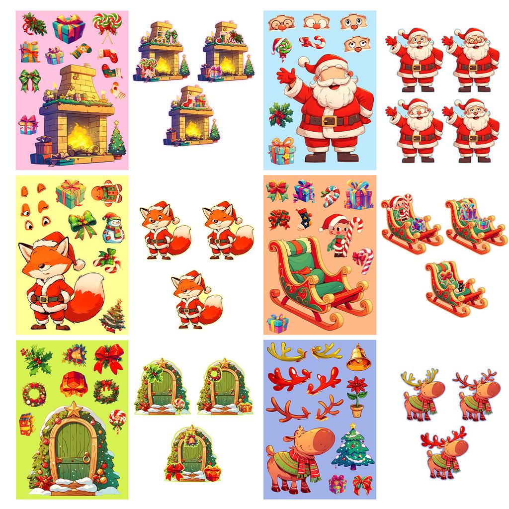6 Pieces/package DIY Christmas Series Face Change Stickers Fox Expression Packaging Skateboard Cartoon Decoration Graffiti Stickers