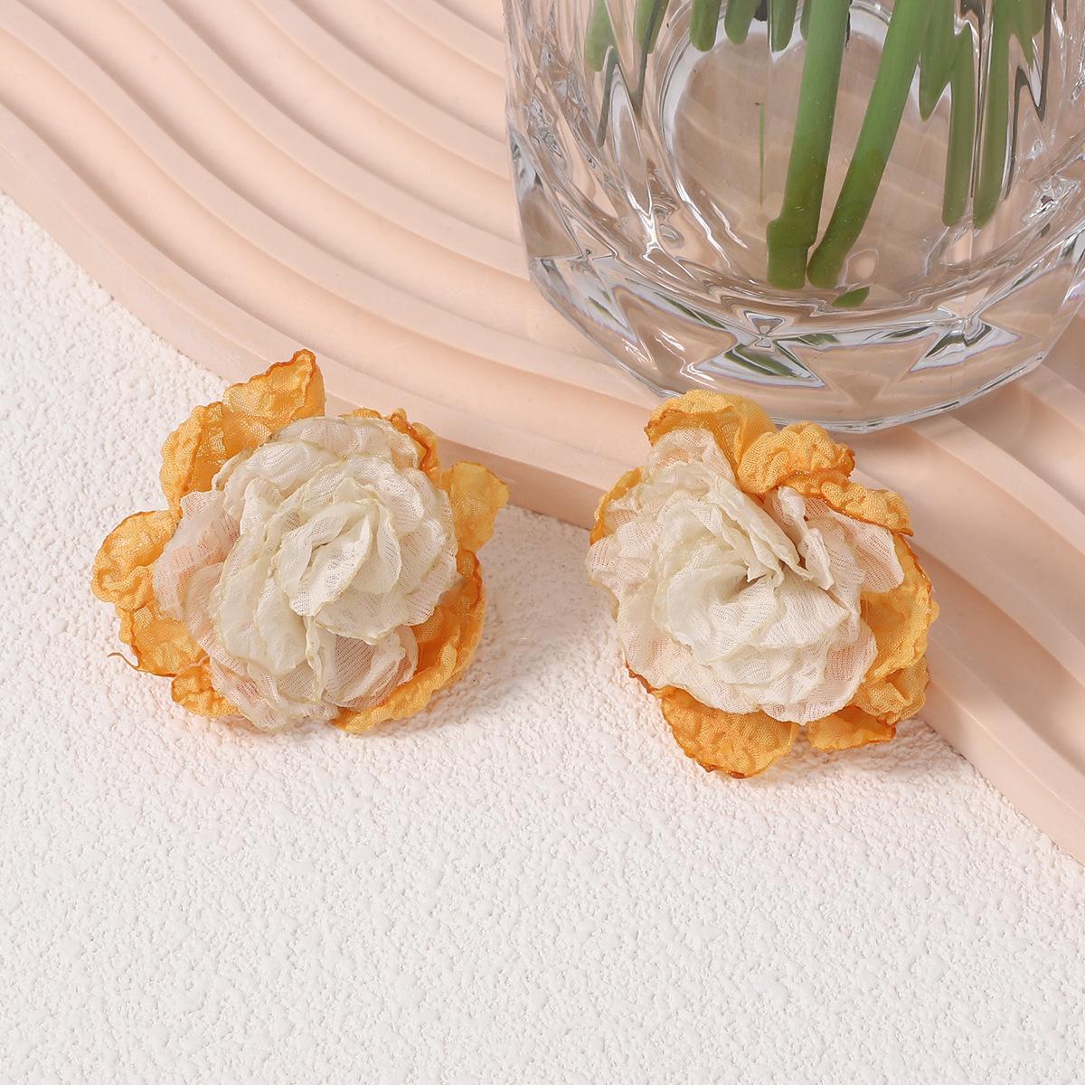 

Нишевый дизайн искусственная цветочная ткань ретро трехмерный колор-блокинг атмосфера жженый край кружево цветок камелия серьги