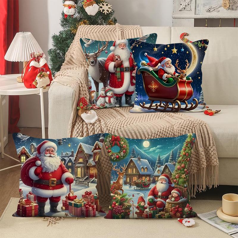 Santa Claus Christmas Pillowcase - Holiday Cushion Cover for Sofa & Lumbar Support
