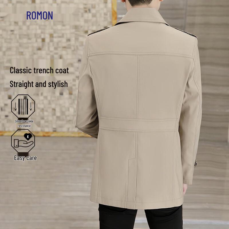 ROMON Men's Mid-Length Lapel Trench Coat